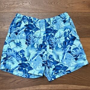 Columbia Blue Leaf Print Swim Trunks